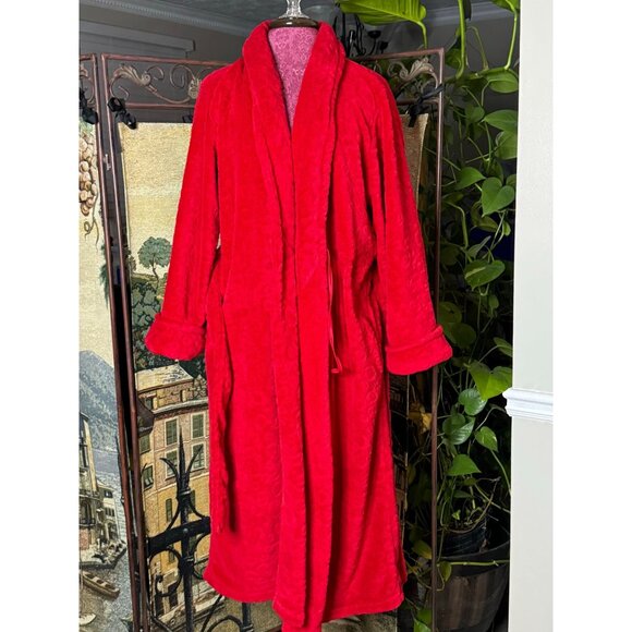 Oscar De La Renta Red Plush Bathrobe - Picture 8 of 8